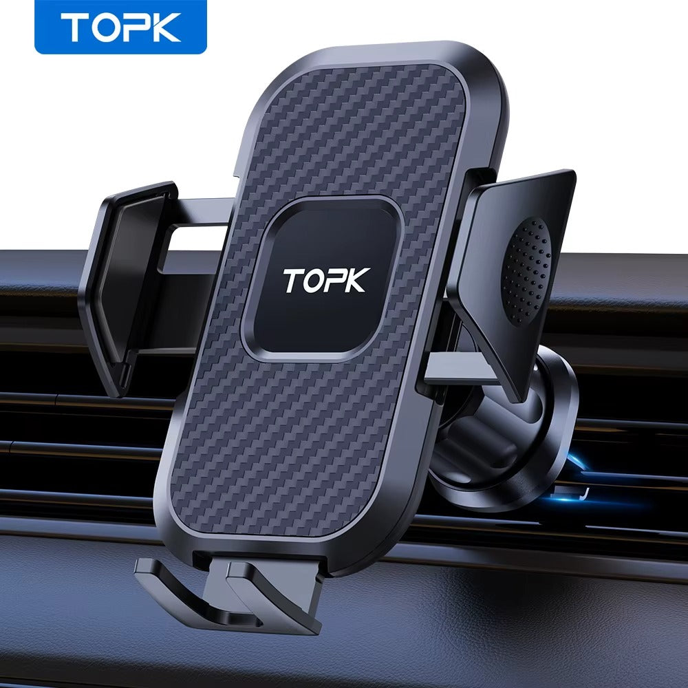 Soporte para teléfono de coche, soporte Universal para teléfono con bloqueo automático mejorado TOPK con Clip de gancho para salida de aire de coche para iPhone Samsung